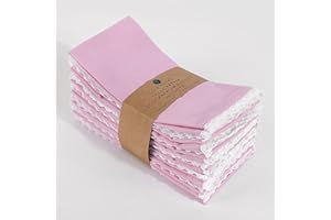 Fingercraft Dinner Cloth Napkin Cotton Linen Blend 12 Pack Mitered Corners with Elegant Lace for Everyday Use Napkins are Pre Shrunk and Good Absorbency (Pastel Rose, 20in x 20in (Set of 12))