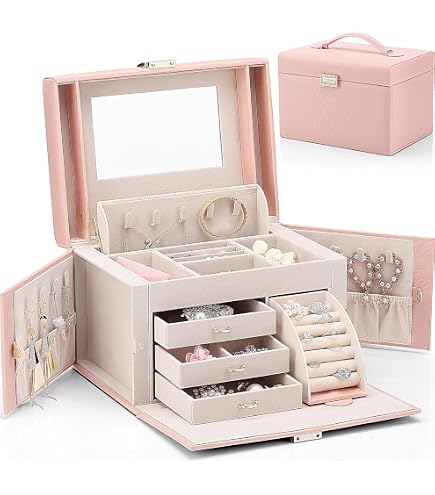 Portagioie Grande Con Specchio – 6 Livelli, Cassetti, Design Francese, Per Collane, Orologi, Orecchini