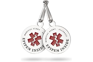 BREEZYPACKS EpiPen Bag tag (2 Units) | Medical Alert tag for Bag| Durable, Double-Sided Metal Tags | 3cm / 1.25 inch Diameter | Clips onto Any Zipper