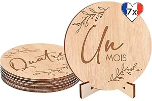 AVIDA · ZEN Cartes Étapes Bébé en Bois, Support Inclus – Lot de 7 Cartes pour Nouveau Né - 12 Mois à immortaliser - Idéal Cadeau de Naissance et Cadeau Future Maman