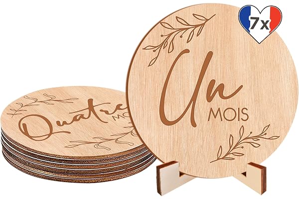AVIDA · ZEN Cartes Étapes Bébé en Bois, Support Inclus – Lot de 7 Cartes pour Nouveau Né - 12 Mois à immortaliser - Idéal Cadeau de Naissance et Cadeau Future Maman