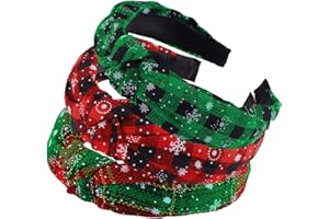 URATOT 3 Pack Christmas Top Knot Headbands Women's Wide Turban Headband Cloth Cross Knot Headwear Christmas Hair Accessories