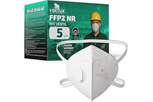 VENTUX SAFETY EQUIPMENT FFP2 NR Maske mit Ventil || Einzeln Verpackt || Ergonomische Passform || Staubschutzmaske für Arbeit, Bau & DIY