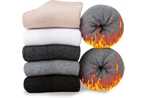 Josnown Chaussettes Thermiques Femme, 5 Paires Chaussettes Hiver Chaudes en laine, Doux et Épais, Mignon de la Mode, Taille 35-42