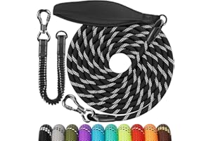 Aystkniet Laisse pour Chien avec Fil Elastique, 3M 5M 10M 15M 20M 30M Longe pour Chien et Réfléchissante avec Poignée Souple et Crochet de Verrouillage pour Chiens de Taille Moyenne et Grande