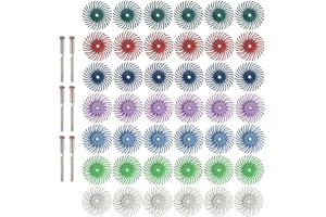 FPPO XFYL50T 42pcs 1" Radial Bristle Disc with 3mm Shank for Rotary Tools Detail Abrasive Wheel for Jewelry Wood Metal Grinding Wheel with 80-2500 Grit