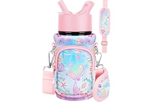 Miss Adola Neoprene Insulated Bottle Carrier - Strap Bags Holder for Kids Boys Girls, Fits 10/12/14/16/18Oz Stainless Steel Glass Bottles, Pk Fishtail