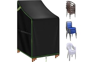 TIFILE Garden Chair Covers Waterproof, 420D Oxford High Back Patio Stacking Chair Protection, Outdoor Stackable Chairs Cover with Drawstring, 65x75x80/120cm