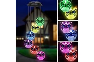 Vegena Campanelli Eolici Solare, Campane a Vento Solare Che Cambiano Colore Luce a LED Gufo Impermeabile per Esterni Regali di Festival Giardino Terrazza Cortile Decorazione