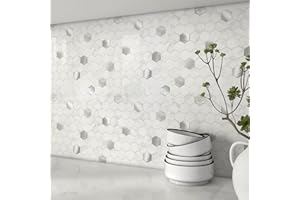 BeNice Peel and Stick Tiles Backsplash,Stick on Kitchen Bathroom Wall Tiles Hexagon Adhesive Mosaic Waterproof(10sheets)White