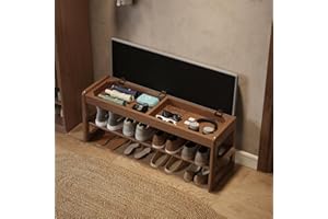 AQIMUELE Small Shoe Bench with Cushion, Shoe Bench Storage with Seat, Wooden Shoe Rack 2-Tier, Hidden Flip-Top Seat, for Hallway, Entryway, Living Room, Bedroom, 30 x 100 x 40 cm (Walnut)