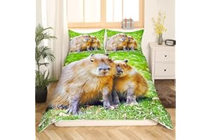 HOMEWISH Kinder Capybara Bettwäsche 135x200,Nette Capybara Bettbezug für Jungen Mädchen,Lustige Nagetiere Tiere Bettwäsche Set Rustikale Natürliche Habitat Landschaft Bett Set,Geschenke für Capybara Liebhaber