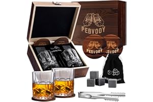 QOEOTUY Set Regalo per Whisky da Uomo - Set di Bicchieri da Whisky - Cubetti di Ghiaccio Riutilizzabili - Regalo di Natale/Compleanno per Papà, Marito, Uomini