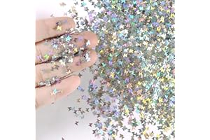 HEMOER 70g Argento Farfalla Holographic Glitter, 3 mm Pellicola in Metallo Paillettes per il Corpo, Unghie, Trucco, Scuola, Fai da te, Gioielli, Resina Epossidica, Festival, Decorazione per Feste
