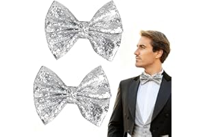 XIANSHI 2 Stück Glitzer Fliege Herren,Glitzer Krawatte Herren,Pailletten für Accessoires Weihnachten Männer,Glitzernde Silvester Party Fliegen Vorgebundene Glänzende,Glitzerfliege Herrenkrawatte,Silber