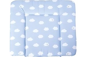 roba Materassino per Fasciatoio Kleine Wolke - 85 x 75 cm - Morbido e Idrorepellente - Rivestito in PU – Antimacchia - Motivo con Nuvolette – Azzurro