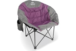 LANMOUNTAIN Portable Moon Camping Chair,Round Folding Lawn Chair with Cup Holder,Cooler Bag,Outdoor Heavy Duty Comfy Chairs,Perfect for Family Camping,Hiking,Picnics and Beach Trips,Purple