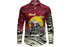JOGAL Mens Funny Christmas Shirt Long Sleeve Santa Claus Shirts Xmas Dress Shirts for Men