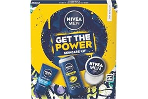 NIVEA MEN Get The Power Gift Set (3 Products) - Men's Skincare Set - Including Shower Gel, Face Wash, and Moisturising Creme, Perfect Christmas Gift to Keep Him Fresh, Protected, and Hydrated