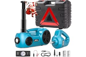 SEESII Kit de Gato Hidráulico Eléctrico para Coche 5 Toneladas (Alcance de Elevación 17.7 Pulgadas) - Gato 3en1 con Llave de Impacto e Inflador - Gato de Suelo para SUV/Camioneta/Camión/Sedán