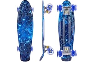 Caroma Skateboards para Niño Niña Principiantes Adulto,Monopatín, 22", Skateboard Mini Cruiser con Ruedas de PU,Skateboard Completas con Rodamientos ABEC-7,Estilo Retro, Azul y Blanco