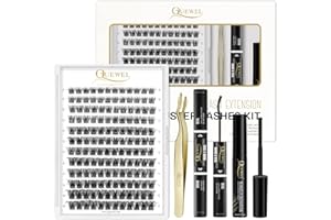 Individual Lashes 144 Cluster-Lashes-Kit QUEWEL DIY Eyelash Extensions, Clusters Eyelash Applicator, Cluster Lashes Bond and Seal Super Hold, Clusters Lash Glue Remover Easy to Remove(SNR012-MIX8-16)