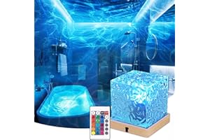 LETOUR Rechargeable Shower Light 16 Color Changeable Ocean Wave Galaxy Projector with Remote Northern Lights Mood Cube Lamp Dimmable Waterproof Shower Lamp Flame Water Ripple Lights for Bathroom, Bedroom
