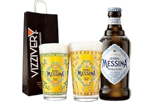 GENERICO Cassa da 10 Birra Messina Cristalli di Sale 4,7% Vol. 330 ml - con 2 Bicchieri da Birra da 200 ml Birra Messina