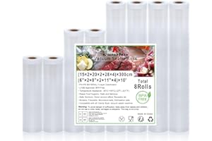 KitchenBoss Sac Sous vide Alimentaire：Sac Mise Sous Vide Alimentaire pour Appareil Sous Vide, Rouleau Sous Vide Alimentaire sans BPA, 8 Rouleaux 15x2/20x2/28x4/x300CM, Sachet Sous Vide Alimentaire