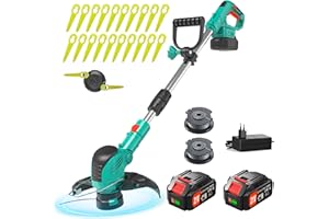 JWDJ 21v Coupe Bordure sans Fil K80 Coupe-Herbe 2 en 1 - Distance De Coupe De 9 Pouces DéBroussailleuse éLectrique avec 2pc Batterie Applicable à Bordure Pelouses DIY Jardin (Sarcelle)