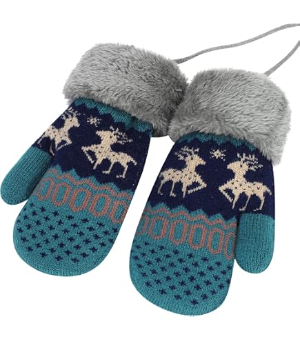 Moufles Hiver Enfant 0-3 Ans - Tricotées Avec Ficelle Anti-Perte - Doublure Peluche - Pour Ski Et Jeux Neige