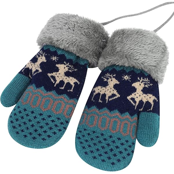INszkoos Enfants Gants D'hiver Mitaines Unisexes Chaudes Tricot Flocon De Neige Avec Ficelle De Cou Gants Chauds En Peluche Ski Snowboard Camping Gants Pour Garçon Fille Bébé Enfants Âge 0-3 Ans