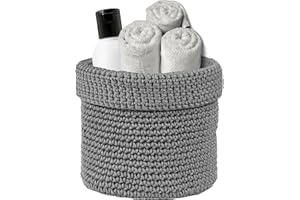 MOMO WAY Dekoracyjny kosz do przechowywania, szary, pudełko do przechowywania, 17 x 17 cm, szydełkowy kosz na drobiazgi, ręczniki i kosmetyki, idealny jako organizer łazienkowy