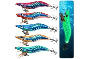 GOERPN 5pcs Squid Jig Luminous Fishing Lures,Sea Fishing Tackle Kit Fluorescent Squid Jigs Hooks Hard Bait Fishing Shrimp Baits Saltwater Glow Fake Prawn Lure Sleeve Octopus Cuttlefish
