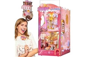 Quanquer DIY Book Nook_Rosa Sweetheart Candy Store 3D Rompecabezas de madera, casa de muñecas de madera en miniatura con muebles y luz LED para personas mayores de 14 años, regalo creativo, con
