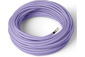 Amarcords - Cavo elettrico tessile colore LAVANDA, tondo, seta, 1 metro, con messa a terra 3x0,75mm - Filo rivestito in tessuto colorato vintage per lampade lampadari applique e abat jour.