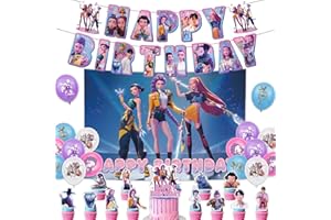 XYYYHTL Kpop 𝘋𝘦𝘮𝘰𝘯 Hunters Geburtstags Deko Huntrix Rumi Mira Zoey Jinu Saja Boys Kuchen Topper Cupcake Toppers Banner Party Dekorationen Zubehör für Kinder Fans