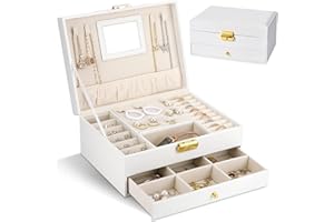 NCKIHRKK Joyeros, 2 Capas con Espejo. Organizador de Joyas Forro de Terciopelo de Mujer/Niña, para Anillos, Collares, Relojes, Pulseras, Blanco