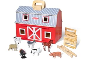 Melissa & Doug Wooden Fold & Go Barn Toy, Wooden Stable and Horse Gift for Boy or Girl, Montessori Toy for 3 Year Olds, Toy Barn, Farm Toy, Wooden Play Set, 3 Year Old Girl or Boy Gifts