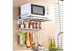 ‎GREENSEN Mikrowelle Regal, Mikrowellen Wandregal Aluminium Mikrowellenhalterung Küche Wandhalterung Ofen Mikrowelle Rack mit Multifunktionshaken Küchen Regal Universal Regal