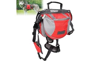 Cyrank Zaino da Escursionismo per Cani, Imbracatura per Zaino per Cani Borsa da Sella per Cani con Tasche Laterali per Cani di Piccola Taglia e Media Taglia(L-Rosso)