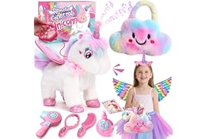 TUZT Kuscheltier Einhorn Spielzeug 3 4 5 6 7 8 Jahre, Plüschtier Haustier Interaktives Elektrischer Spielzeug mit Leine Tasche Regenbogen Kostüm Kinder Geburtstag Einhorn Geschenk für Mädchen ab 3-8