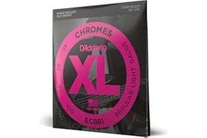 D'Addario XL Chromes Flat Wound Bass Guitar Strings - ECB81 - Long Scale - Regular Light, 45-100