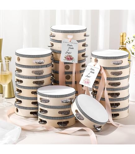 Tamburin-Set 24 Stück Für Erwachsene | 10,2 Cm, Holz Mit Metallschellen | Mit Geschenkanhänger & Band Für Hochzeit, Party