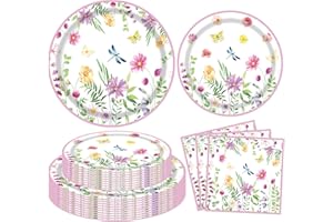 DVAORC 120 Pack Wildflower Party Supplies Floral Paper Plates and Napkins Spring Floral Baby Shower Birthday Tableware Decorations Flower Party Decor for Spring Picnic Wedding Tea Party Serves 40