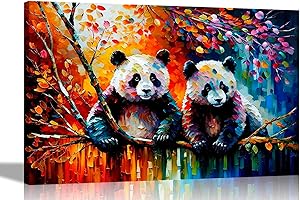 Artley Prints - Tableaux muraux abstraits pandas sur un arbre | Impressions d'art encadrées pour salon, chambre à coucher, bureau | Œuvre d'art à suspendre peinture à l'huile 86 x 61 cm A1