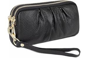 MAVHVAM Genuine Leather Wristlet Wallet for Women Stylish Ruched Wristlet Clutch Purse with Detachable Wrist Strap