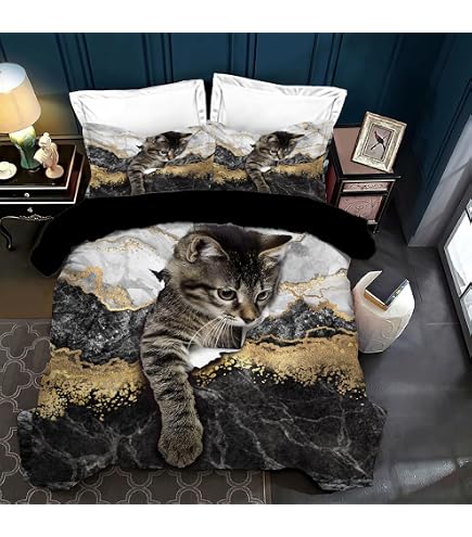 Sticker superb Bleu Violet Noir Mystère Galaxie Étoile Parures de Lit avec Fermeture éclair, 3D Animal Loup Chat Chien Hibou Attrapeur Rêves Housse de Couette Polyester (Chien, 140x200cm
