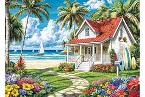 BESDRETOR Puzzles 1000 Pieces for Adults jigsaw puzzles for adults-Beach House Fun Surfing-1000 Piece Puzzle Classic Educational Games Beautiful Decoration Puzzle