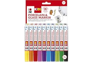 Marabu 0125000000084 - Porcelain & Glas Painter Kids, Set Mega Fun mit 10 Farben, Porzellan- und Glasmalstift für Kinder, kinderleichtes Malen, spülmaschinenfest nach Einbrennen, Spitze 1 - 3 mm